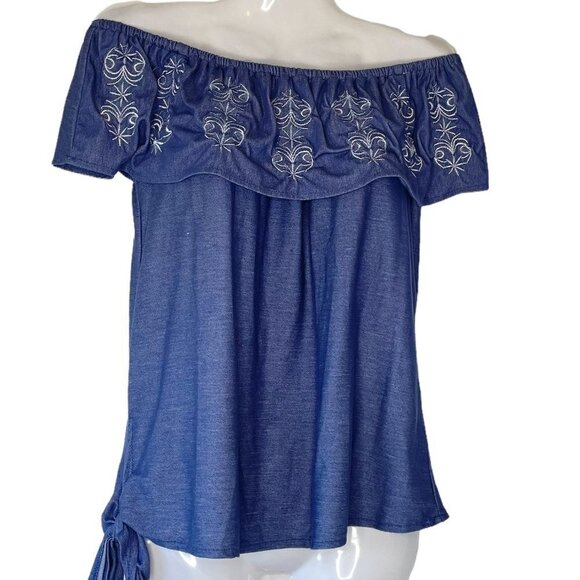 Eden & Olivia Stretch Gypsy Top with Ruffled Neckline  Off Shoulder - Picture 1 of 6